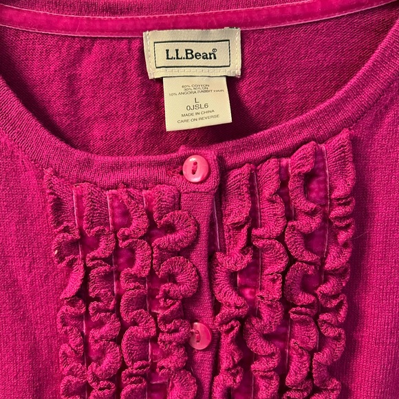 LL Bean Cardigan Ruffled Front Large - Picture 7 of 7